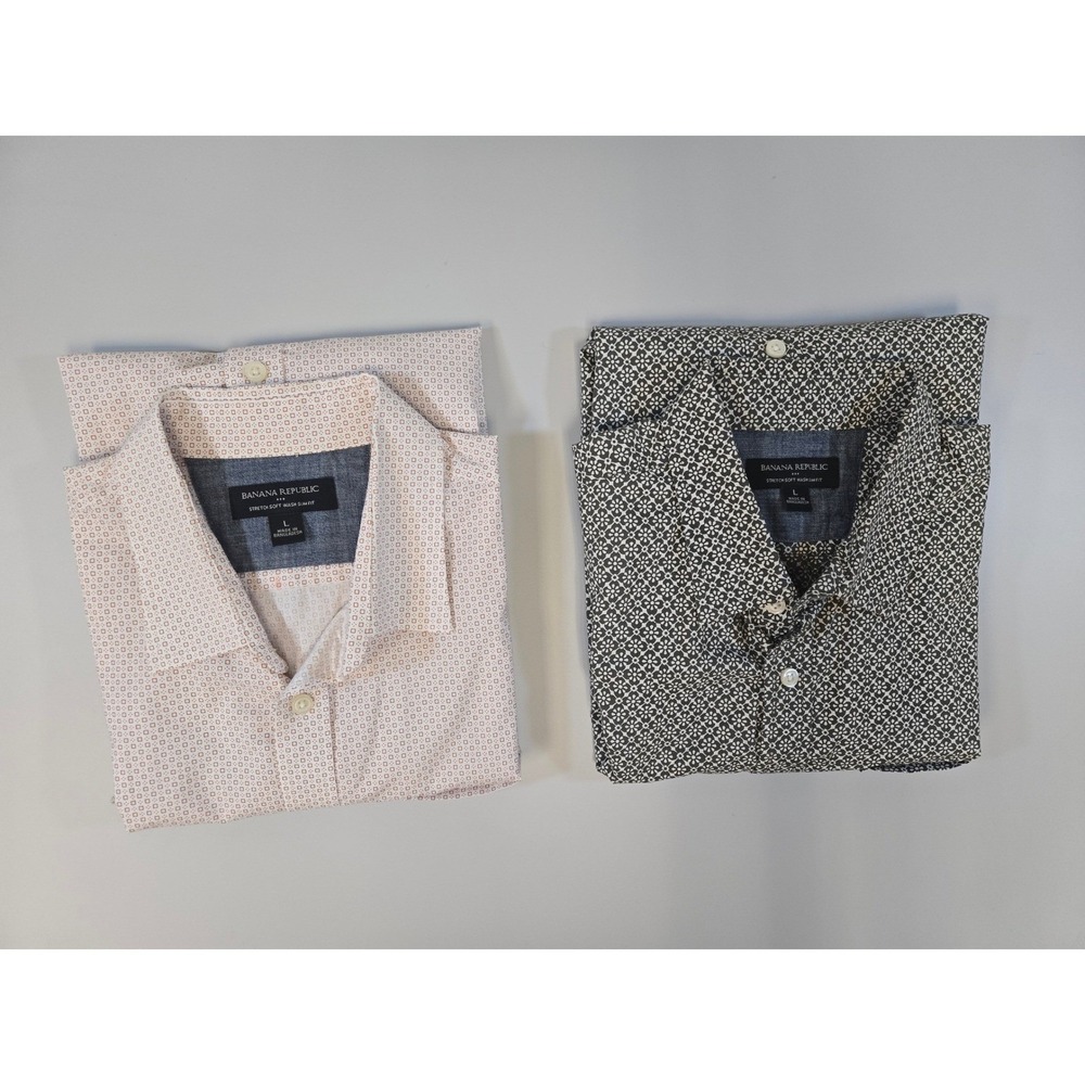 Banana Republic Mens Slim Fit Stretch S/S Button Down Shirt 2 Pack Geometric L